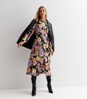 New Look Black Floral Pattern Long Sleeve Midi Dress